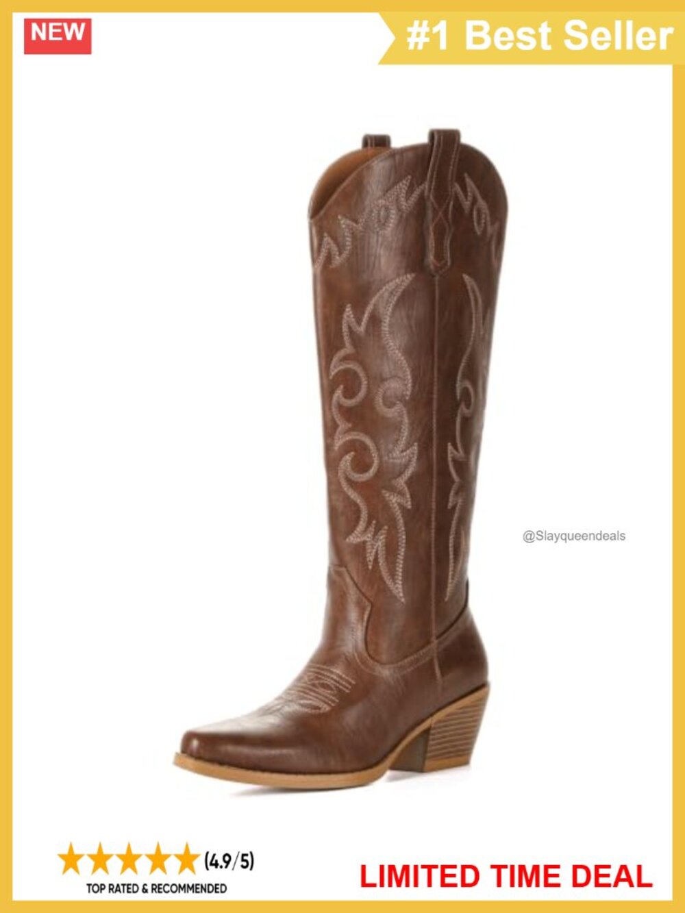Faux Leather Knee High Cowboy Boots Pointed Toe Block Heel